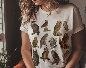 Camiseta de búho Camiseta de amante de los pájaros Ropa estética Camiseta Cottagecore Ropa de moda Ropa Dark Academia Ropa Granola Girl Ropa Cottagecore