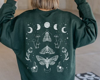 Celestial Moth-sweater paddestoel ronde hals Cottagecore-trui Goblincore Aesthetic Clothing Cottage Core-kleding Dark Academia-kleding