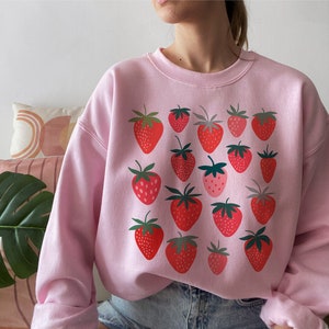 Strawberry Crewneck Kawaii Sweatshirt Aesthetic Clothes Cottagecore Clothes Botanical Crewneck Cottage Core Clothing Strawberry Sweater