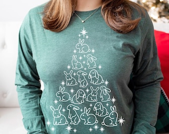 Langarm-Kaninchen-Weihnachtshemd Kaninchen-Liebhaber-Geschenk Häschen-Mama-Hemd Kaninchen-T-Shirt Häschen-Papa-Häschen-Geschenke Kaninchen-Tshirt Häschen-Liebhaber-Geschenk