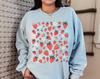 Strawberry Crewneck Kawaii Sweatshirt Aesthetic Clothes Cottagecore Clothes Botanical Crewneck Cottage Core Clothing Strawberry Sweater