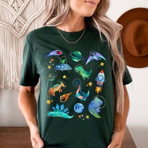 Space Dinosaur Shirt Dino Tshirt Kidcore Aesthetic Clothing Paleontology Tee Trex T Shirt Dinosaur Clothes Astronaut Solar System Planet