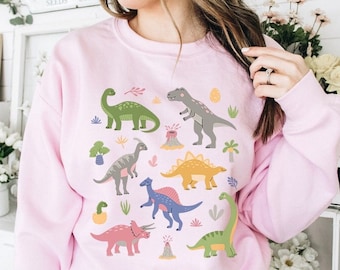 Kawaii Dinozaur Bluza Dino Nadruk Bluza z okrągłym dekoltem Kidcore Estetyczna Odzież Paleontologia Koszula Sweter Trex Ubrania Dinozaur Prezent Dinozaur