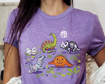 Camiseta de dinosaurio para Halloween, camiseta con estampado de dinosaurio, camiseta de dinosaurio, regalo para niños, ropa estética, camiseta de paleontología, camiseta de Trex, ropa de dinosaurio