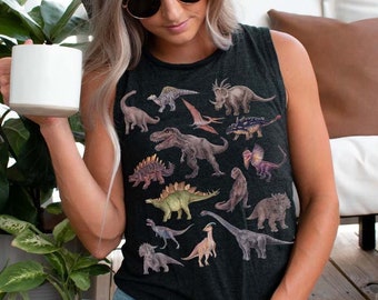 Dinosaur Tank Top Dino Muscle Shirt Dinosaur Gifts Trex Clothing Paleontology Top T Rex Shirt Brontosaurus Kidcore Aesthetic Clothes