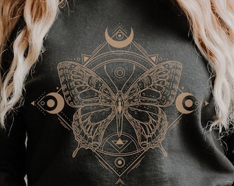 Sudadera con mariposas Ropa de Dark Academia Suéter celestial Top celestial Sudadera con luna de Witchy Things Camisa boho Estética indie