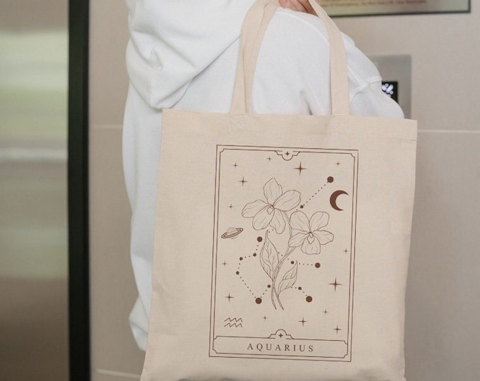 Aquarius Tote Bag Aquarius Gift Aquarius Gifts February Birth Flower Tote Birth Month Tote Horoscope Tote Zodiac Sign Aesthetic Tote Bag