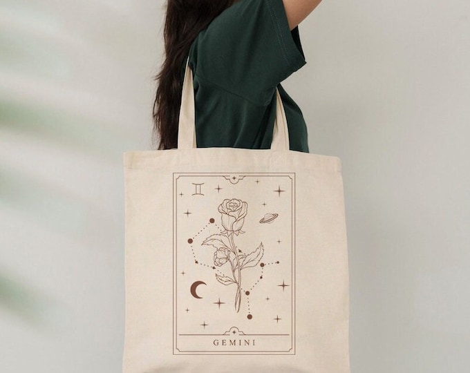 Gemini Tote Bag Gemini Gift Gemini Gifts June Birth Flower Tote Birth Month Tote Horoscope Tote Zodiac Sign Tote Aesthetic Tote Bag