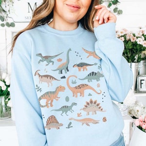 Boho Dinosaurs Sweatshirt Kidcore Aesthetic Clothes Dino Crewneck Dinosaur Gift Trex Clothing Paleontology Shirt Triceratops Sweater