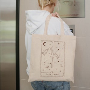 Sac cabas Capricorne Cadeau Capricorne Cadeaux Capricorne Cabas fleur de naissance de janvier Cabas mois de naissance horoscope Cabas esthétique signe du zodiaque