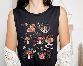 Snail and Mushroom Tank Top Snail Gifts Cottagecore Clothing Cottage Core Clothes Goblincore Snail Lover Gift Fairycore Muscle Tank
