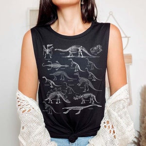 Dinosaur Tank Top Dino Muscle Shirt Dinosaur Gifts Trex Clothing Paleontology Shirt T Rex Brontosaurus Paleozoo Skeleton Aesthetic Clothes