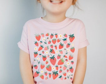 Toddler Strawberry Shirt Kids Strawberries Shirt Cottagecore Clothing Cottage Core Clothes Toddler Fruit Shirt Girls Boys Summer Berry Top