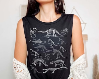 Dinosaur Tank Top Dino Muscle Shirt Dinosaur Gifts Trex Clothing Paleontology Shirt T Rex Brontosaurus Paleozoo Skeleton Aesthetic Clothes