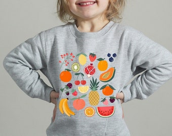 Toddler Fruit Sweatshirt Fruit Print Kids Clothes Fruit Sweater Fruit Crewneck Cottagecore Clothing Cottage Core Clothes Strawberry Shirt