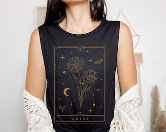 Aries Tank Top Aries Gift Aries Gifts April Birth Flower Muscle Tank Birth Month Shirt Horoscope Tank Zodiac Sign Tank Tarot Card