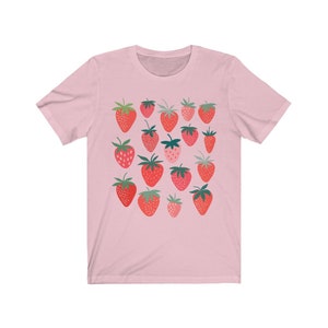 Strawberry Shirt Strawberry Clothes Strawberry Top Garden Shirt Aesthetic Clothing Cottagecore Clothes Botanical Shirt Strawberry Print Pink