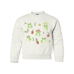 Jugend Netter Frosch Sweatshirt Kawaii Frosch Kinder Pullover Cottagecore Kleidung Cottage Core Kleidung Ästhetische Rundhalsausschnitt Pilz Top Mori Mädchen White