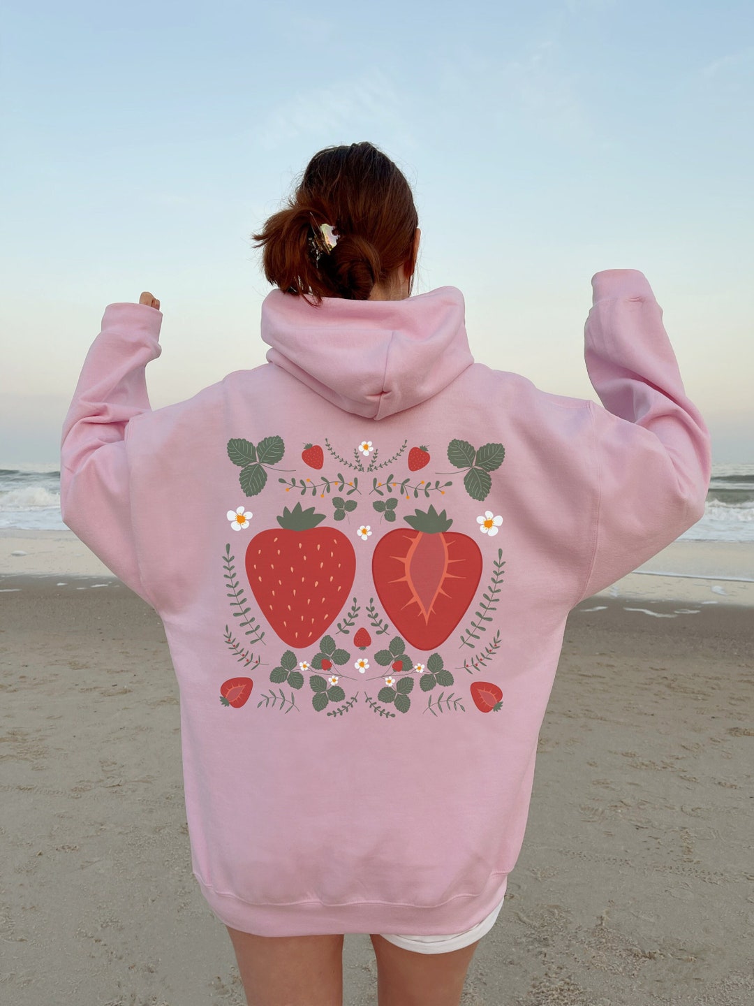 【massnoun】21FW★ STRAWVERRY FLOWER HEAVY SWEAT HOODY Strawberry Hoodie Strawberry Lovers Gift Cottagecore