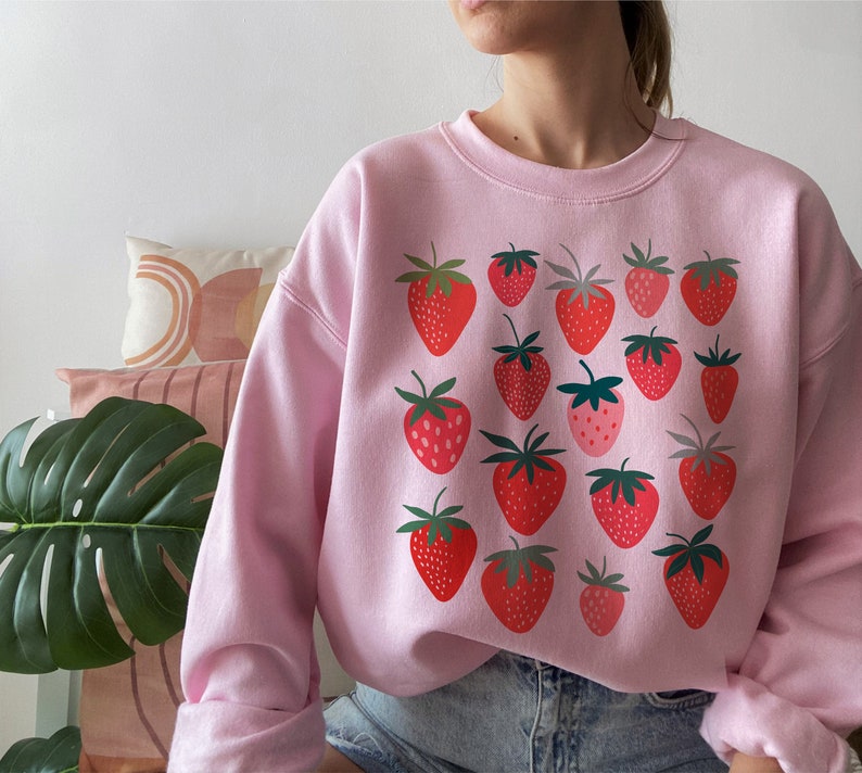 Strawberry Crewneck Kawaii Sweatshirt Aesthetic Clothes Cottagecore Clothes Botanical Crewneck Cottage Core Clothing Strawberry Sweater 