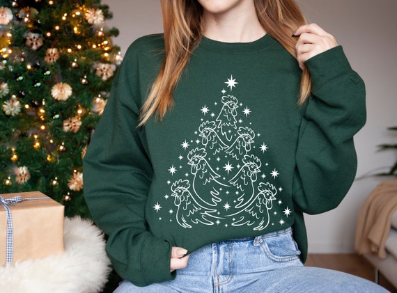 Christmas Chicken Sweatshirt Rooster Sweatshirt Holiday Chicken Sweater Chicken Gift Chicken Mom Crewneck Cottagecore Aesthetic Clothes