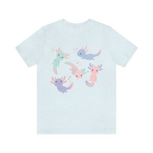 Cute Axolotl Shirt Axolotl Gifts Harajuku Shirt Kawaii Clothing Aesthetic Clothes Salamander Tshirt Amphibian T Shirt Axolotl Lover Gift Heather Ice Blue