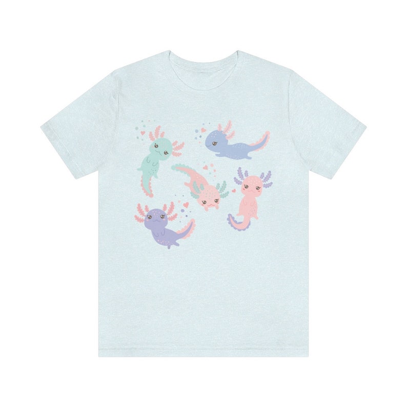 Cute Axolotl Shirt Axolotl Gifts Harajuku Shirt Kawaii Clothing Aesthetic Clothes Salamander Tshirt Amphibian T Shirt Axolotl Lover Gift Heather Ice Blue
