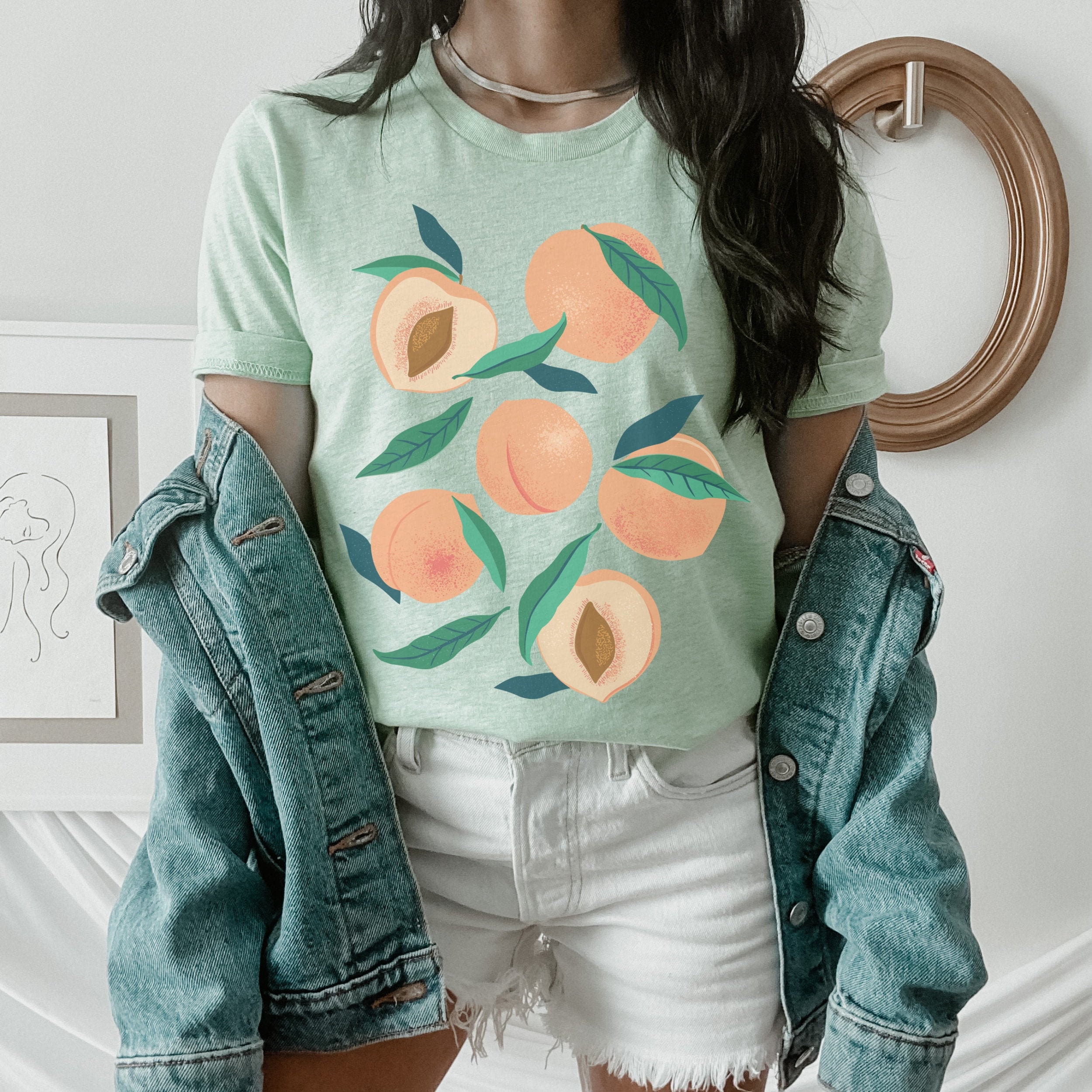 ◆SATUR◆ Banana Tree Graphic Short Sleeve T-Shirt Peach Cor Georgia Peach Shirt Fruit Shirt Botanical Tee Cottagecore