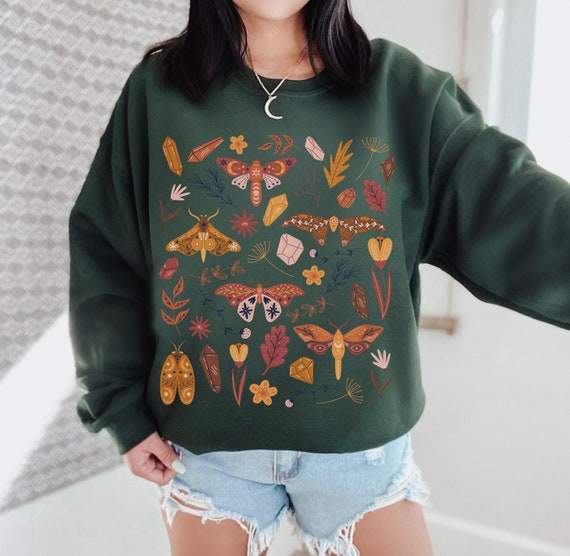 Folk Art Moth Sweatshirt Cottagecore Sweater Cottage Core Crewneck Aesthetic Clothes Fairycore Clothing Hygge Gift Botanical Sweatshirt