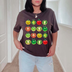 Tomatenshirt T-shirt met groentenprint Cottagecore-kleding Cottage Core-kleding Farmcore-shirt Tuinierencadeau Foodie-shirt Tuin-T-shirt Brown