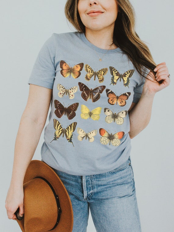 Butterfly Tshirt Botanical Shirt Butterflies Tee Cottagecore
