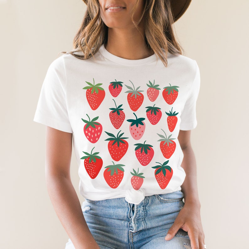 Strawberry Shirt Strawberry Clothes Strawberry Top Garden Shirt Aesthetic Clothing Cottagecore Clothes Botanical Shirt Strawberry Print image 3