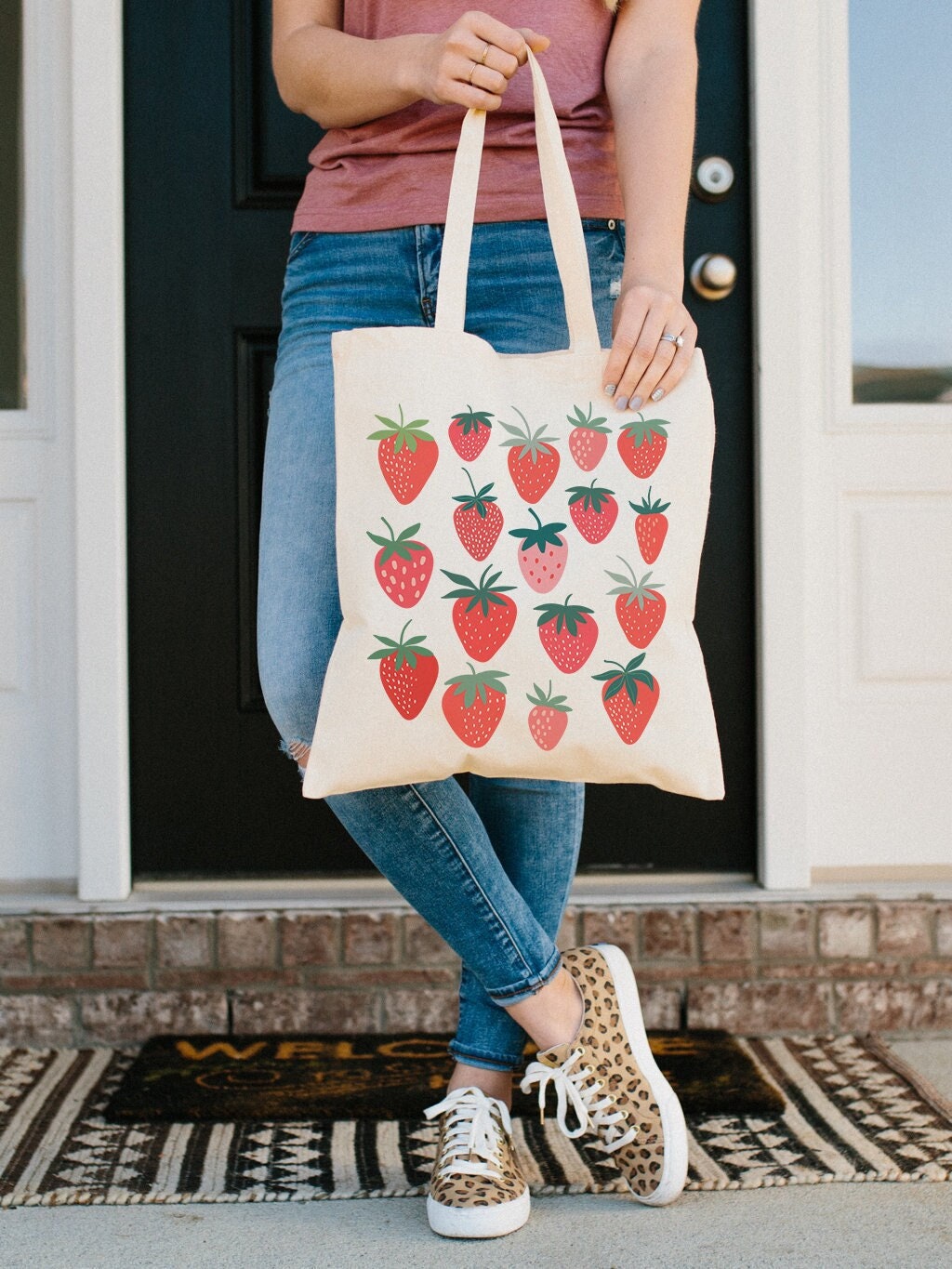 ASYG Strawberry Tote Bag - Cute Grocery Shopping Bag, Portable Shoulder Bag For Girls - View #3