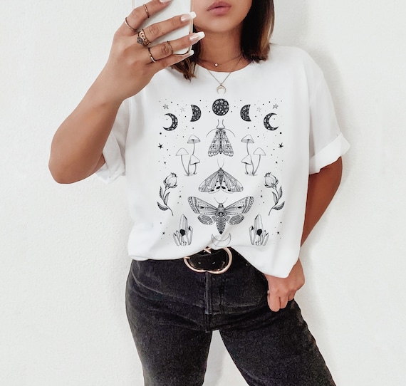 Magical Moth Shirt Celestial Shirt Moon Phases Shirt Mushroom T Shirt Mystical Shirt Crystal Shirt Cottagecore Shirt Goblincore Clothing