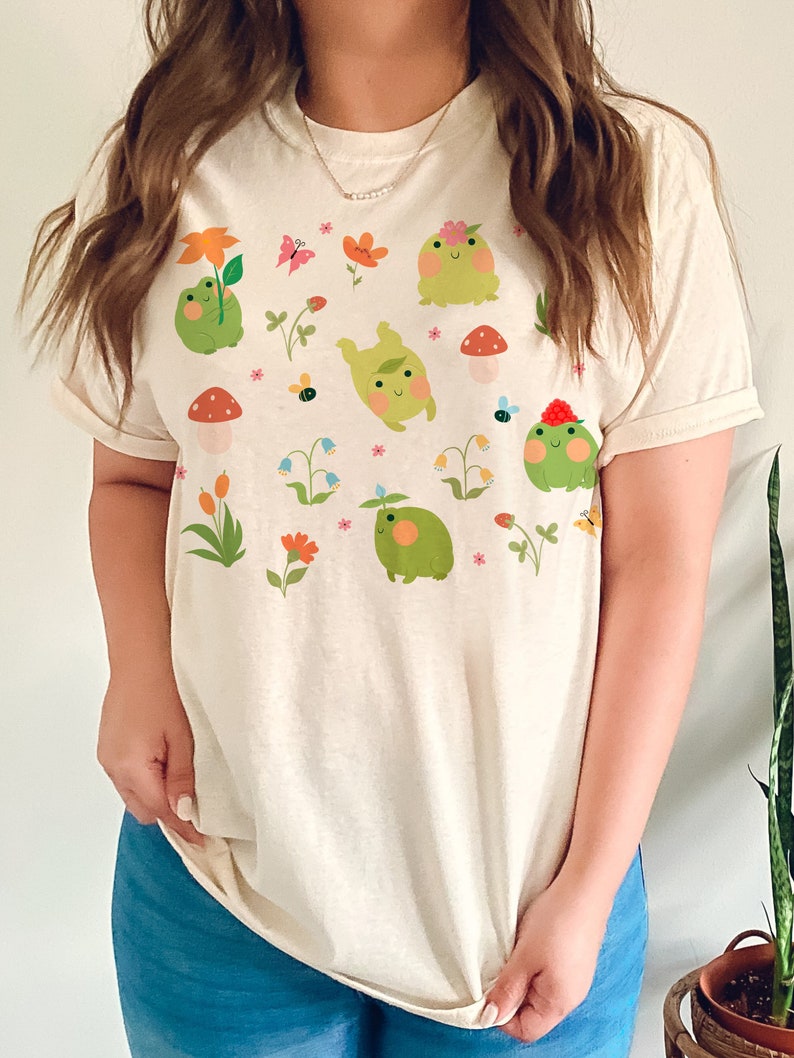 Kawaii Frog TShirt Cute Cottagecore Clothing Cottage Core Clothes Mori Kei Mori Girl Goblincore T Shirt Fairycore Top Harajuku Aesthetic 