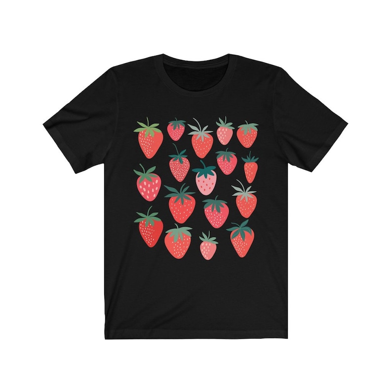 Strawberry Shirt Strawberry Clothes Strawberry Top Garden Shirt Aesthetic Clothing Cottagecore Clothes Botanical Shirt Strawberry Print Black