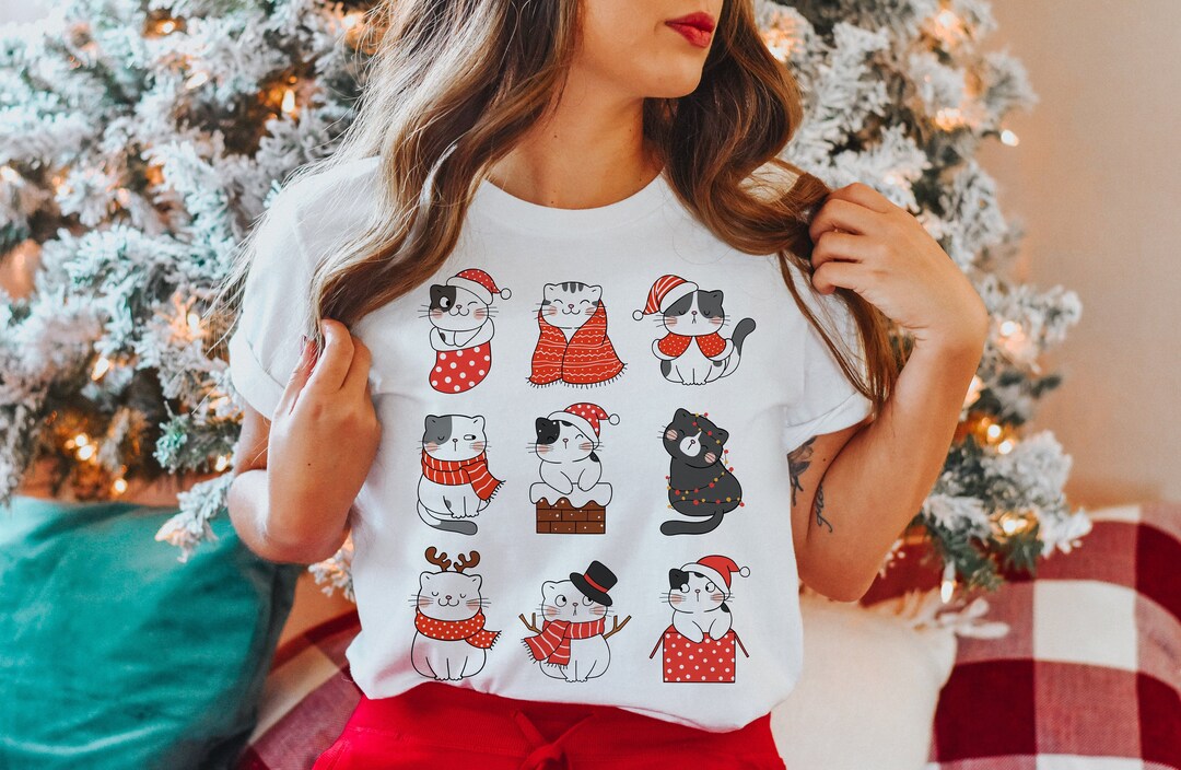 Christmas Cat Shirt Holiday Kitties Shirt Kawaii Cat Shirt Cat