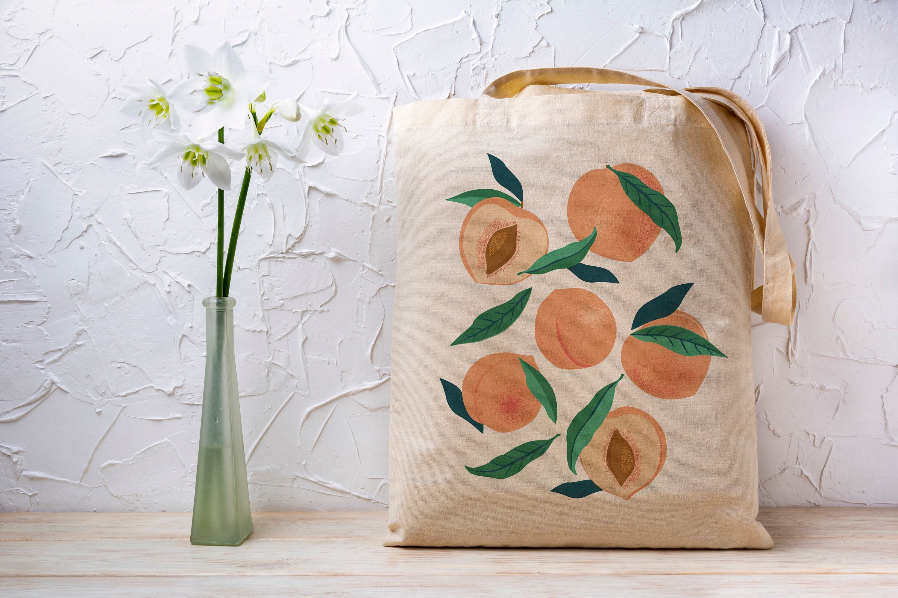 Peach Tote Bag Fruit Tote Bag Kawaii Tote Bag Aesthetic Tote Bag