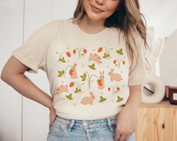 Strawberry Shirt Rabbit Mom Shirt Bunny Mom Shirt Rabbit Lover Gift Cottagecore Shirt Cottage Core Shirt Strawberry Tshirt Fairycore Shirt
