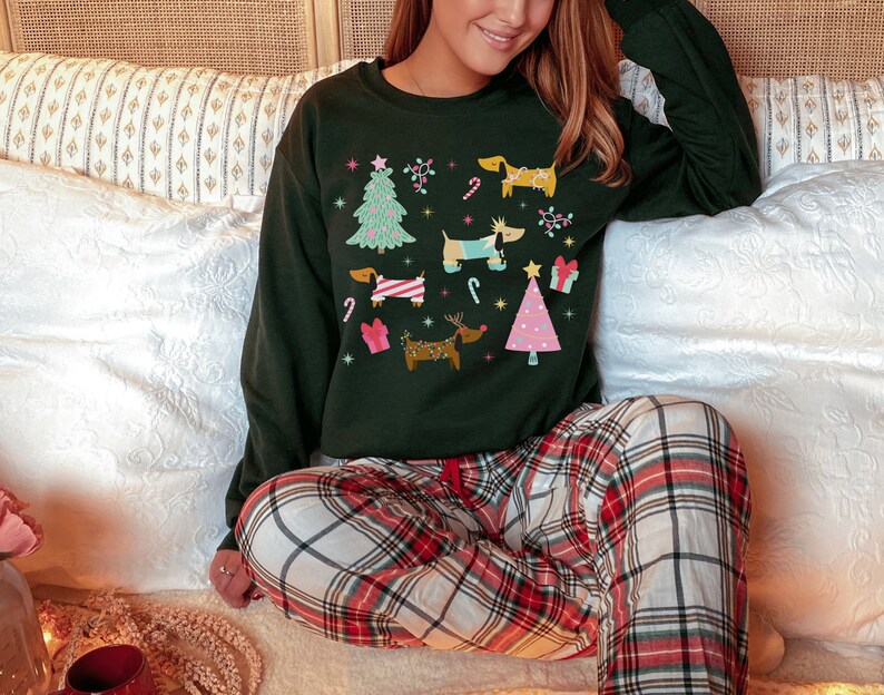 Dachshund Christmas Sweatshirt Holiday Wiener Dog Sweater Weiner Dog Gift Weenie Dog Gifts Sausage Dog Clothes Doxie Crewneck image 2