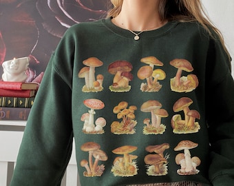 Mushroom ronde hals Goblincore-kleding Cottagecore-trui Mushroom Apparel Cottage Core-sweater Esthetische kleding Dark Academia-kleding