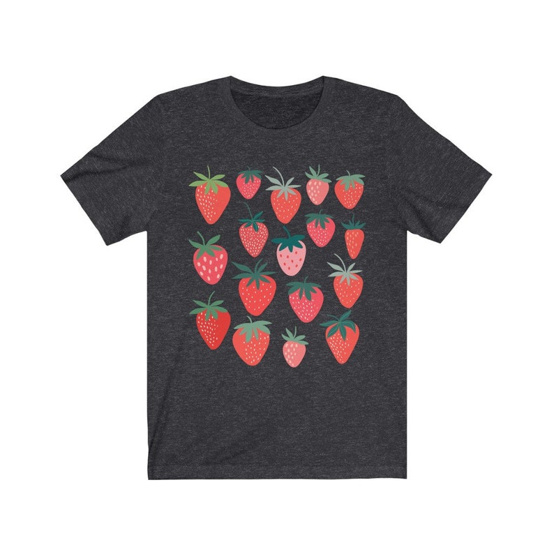 Strawberry Shirt Strawberry Clothes Strawberry Top Garden Shirt Aesthetic Clothing Cottagecore Clothes Botanical Shirt Strawberry Print Dark Grey Heather