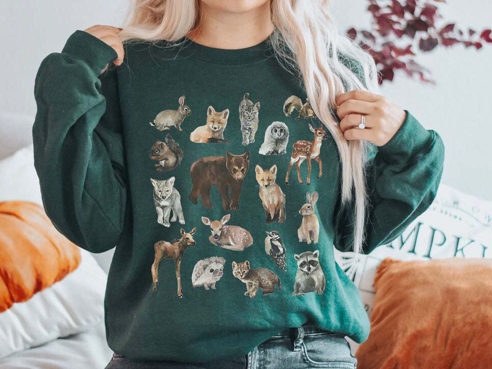 Woodland Animals Sweatshirt Woodland Creatures Crewneck Forestcore Clothing Cottagecore Sweater Cottage Core Clothes Wildlife Aesthetic