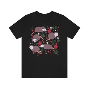 Possum Print Shirt Opossum Shirt Kawaii Possum Gift Possum Gifts Cottagecore Clothing Cottage Core Clothes Strawberry Shirt Wild Animal Black