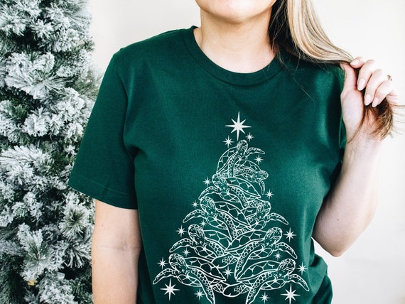 Turtle Christmas T-Shirt, Christmas Turtle Wrapped in Festive Lights, Gift for Turtle lovers, Sea Turtle lovers, Turtle Tees