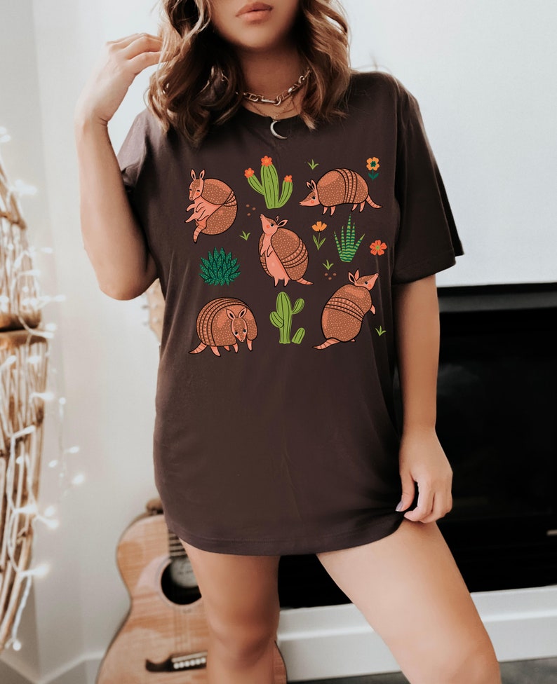 Armadillo Shirt Armadillo Gift Texas Shirt Desert Shirt Cactus Shirt Cottagecore Clothing Cottage Core Clothes Wildlife Shirt Armadillos Tee Brown