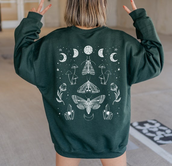 Celestial Moth Sweatshirt Mushroom Crewneck Cottagecore Sweater Goblincore Aesthetic Clothes Cottage Core Clothing Dark Academia Clothes