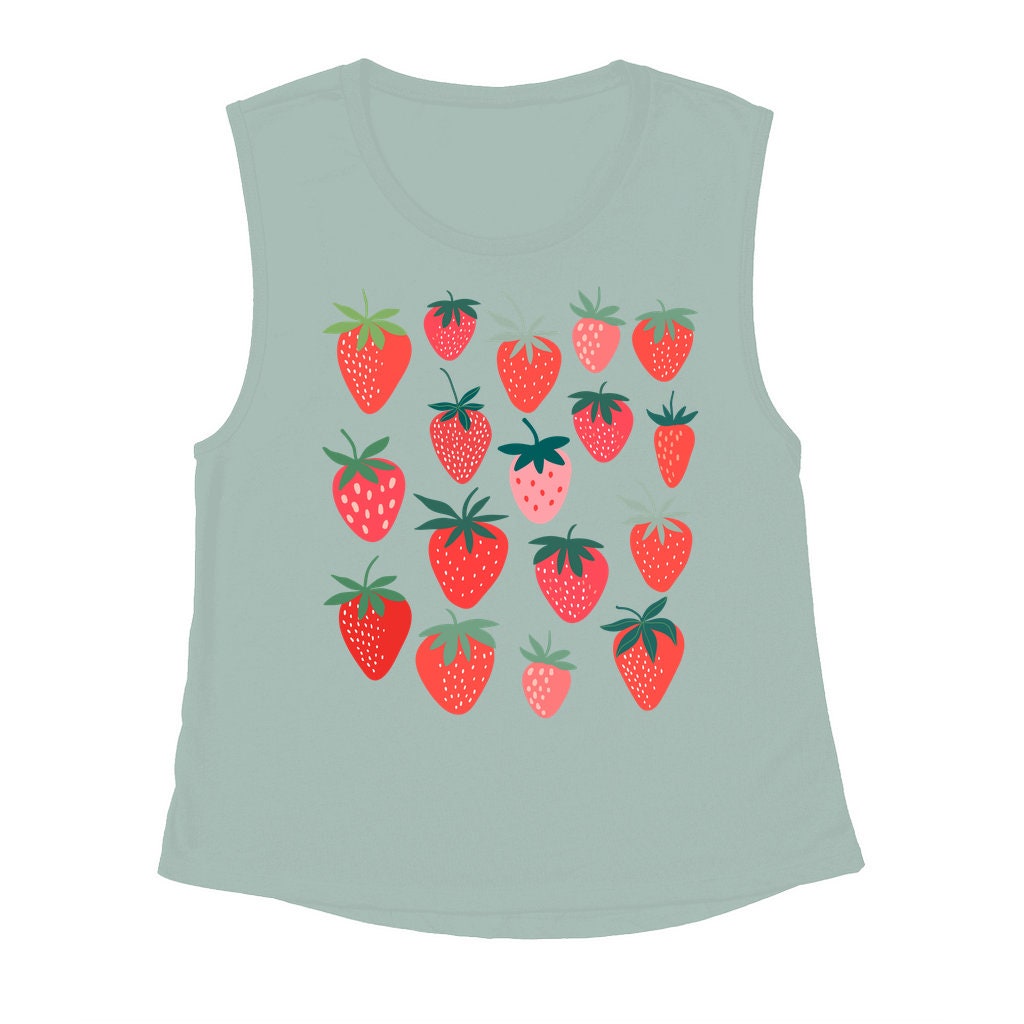 Strawberry Muscle Tank Strawberry Print Top Cottagecore