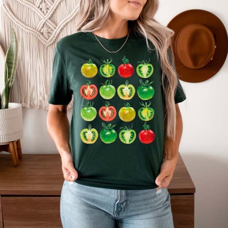 Tomatenshirt T-shirt met groentenprint Cottagecore-kleding Cottage Core-kleding Farmcore-shirt Tuinierencadeau Foodie-shirt Tuin-T-shirt Forest