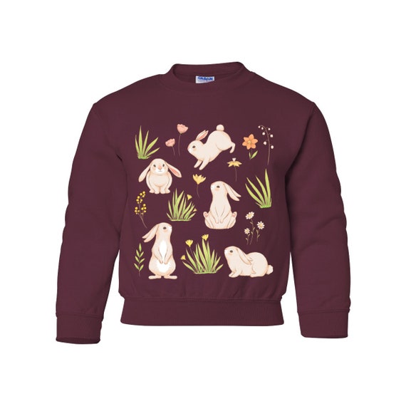 Youth Rabbit Sweatshirt Kids Rabbit Crewneck Bunny Sweater